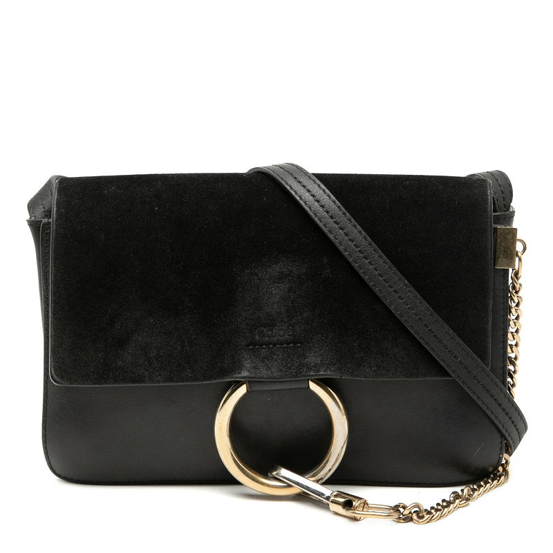 Chloe Faye Shoulder Bag Black Suede Leather